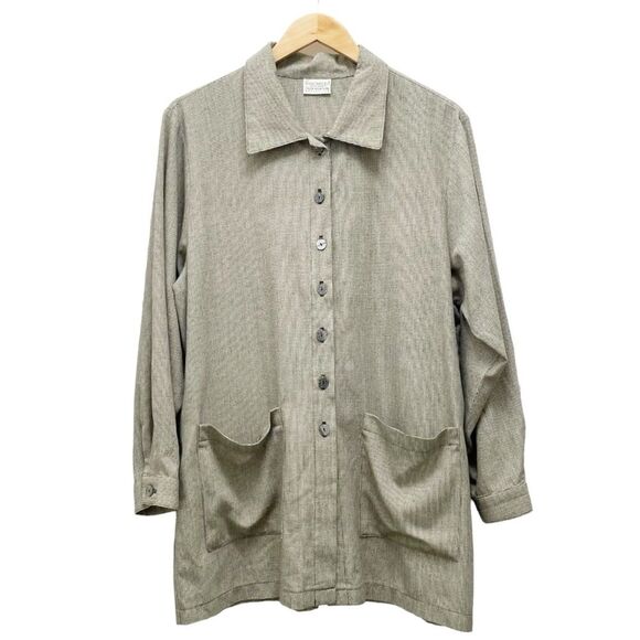 Vermont Country Store Beige Lagenlook Tunic Smock Tan Brown Plaid Size Medium - Picture 1 of 9